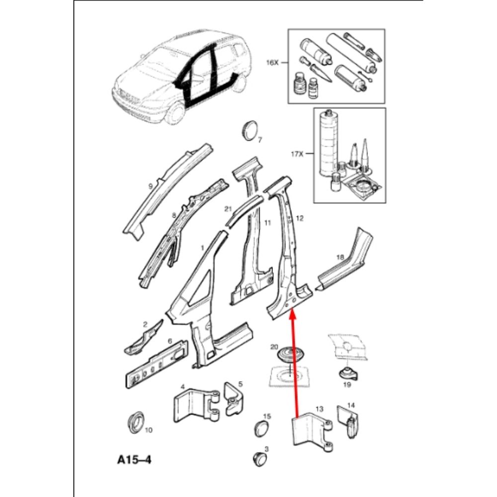 Product Code : 122086 - Right Outer B-Pillar Sheet Opel Zafira A, Astra G GM Genuine 122086 - 13116375