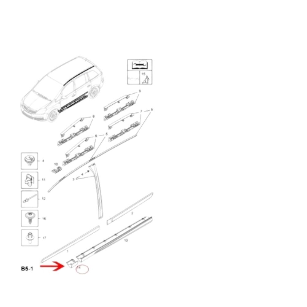 Product Code : 1705028 - Opel Zafira B Left Rocker Joint Covering Liner Type GM Original 1705028 - 93199098