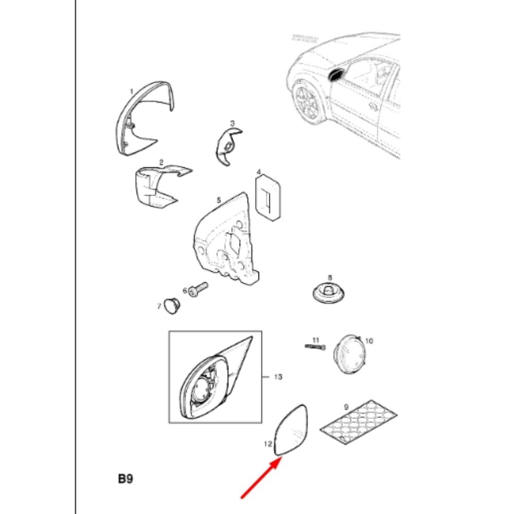 Opel Signum Left Outside Rear View Mirror Glass (Photosensitive) GM Genuine 1428745 - 24461567