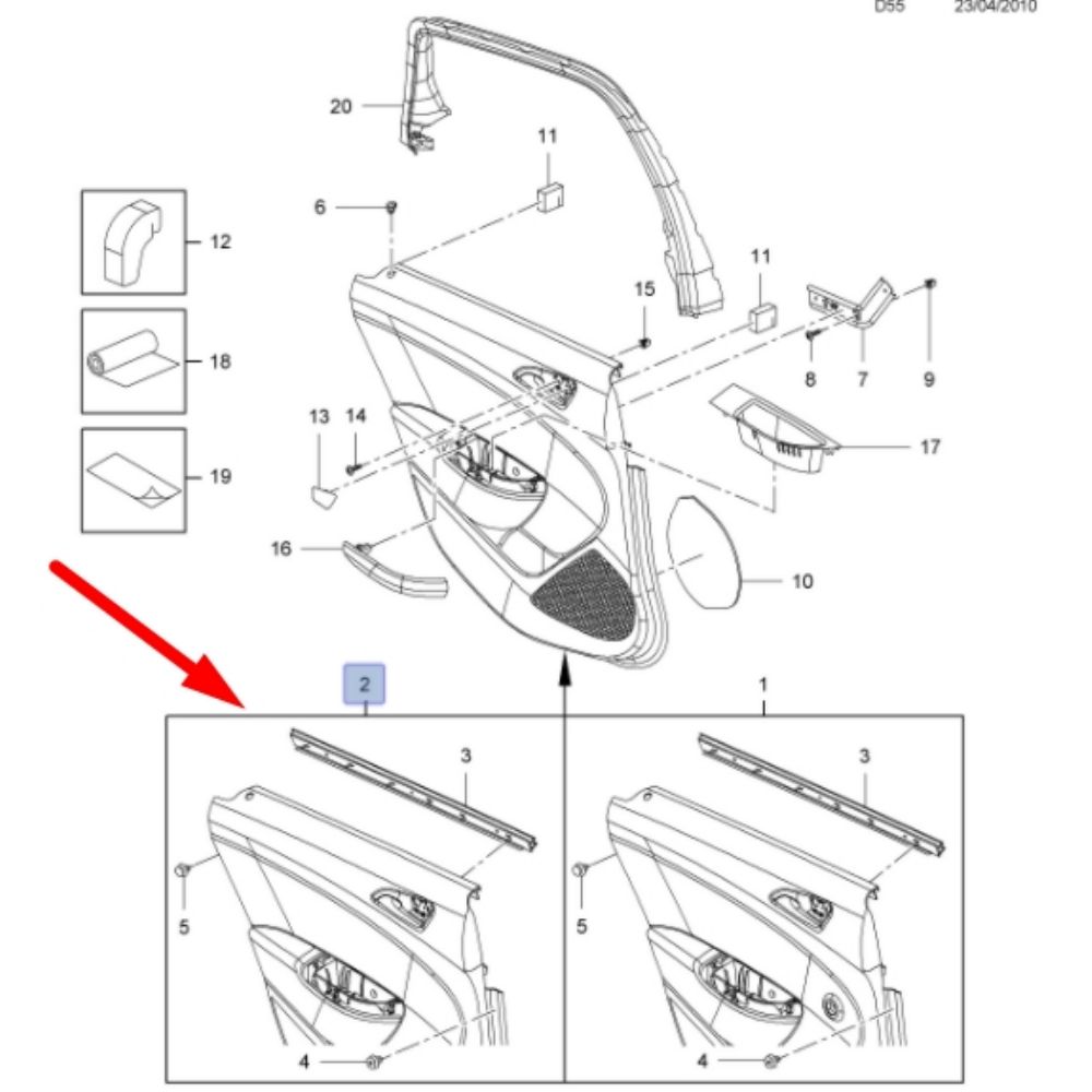 Opel Astra J Right Rear Door Interior Trim Complete Leather Triple Model GM Original 13258898 - 2231119