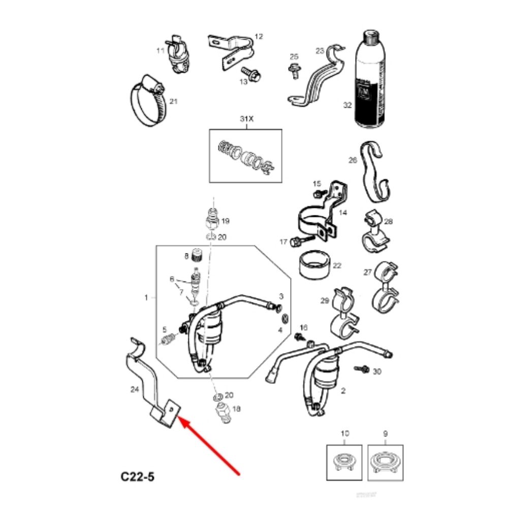 Opel Omega B Coolant Pipe to Vacuum Pipe Bracket (Right Hand Drive) GM Original 90564698 - 6850775