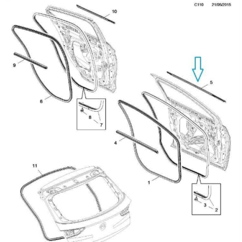 Opel Astra K Left Front Door Window Outer Edge Seal GM Original 42707834 - 39102978