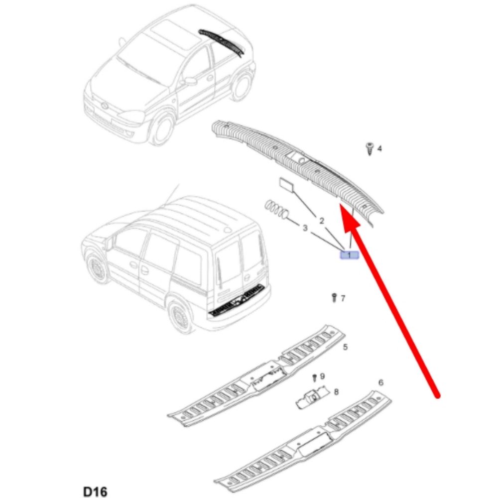 Product Code : 9229644 - Opel Corsa C Rear Trunk Entrance Panel Trim GM Genuine 9229644 - 2346059