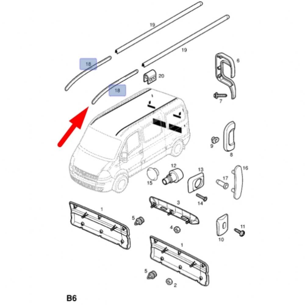 Opel Movano A, Renault Master Front Roof Rail Sheet Metal GM Genuine 93188885 - 4416651