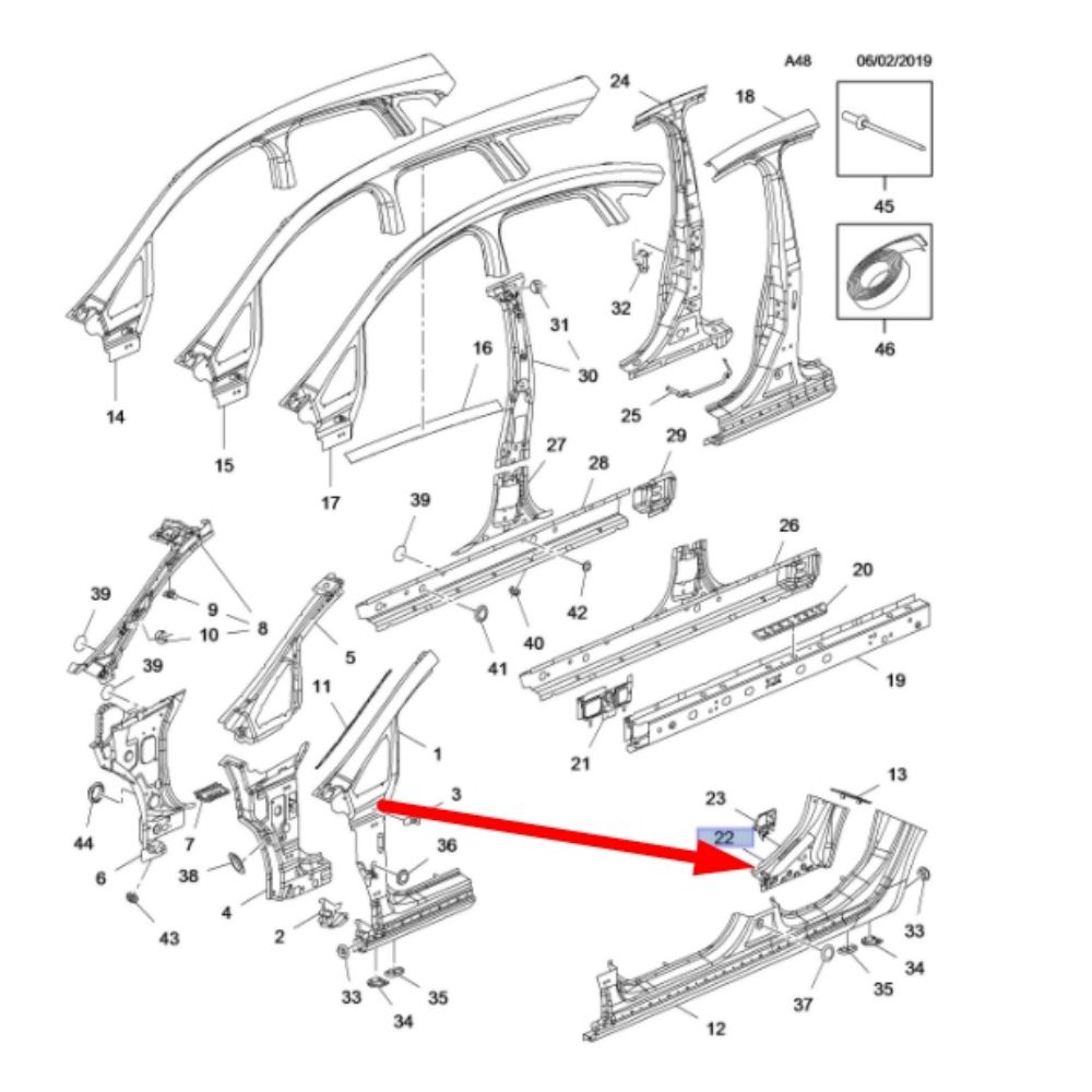 Product Code : 13357535 - Opel Astra J Left Rear Sill Reinforcement Sheet GM Original 13357535