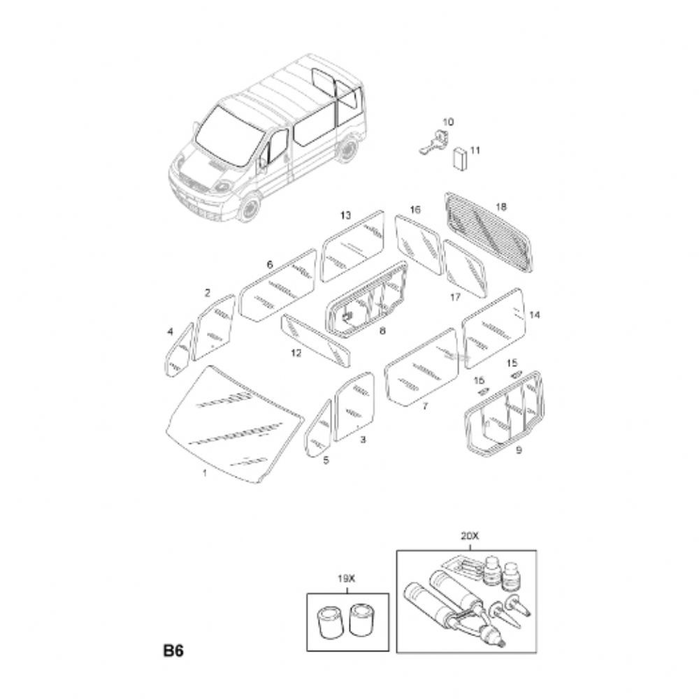 Opel Vivaro A, Renault Trafic Centre Front Left Fixed Glass GM Genuine 4408044 - 91166187