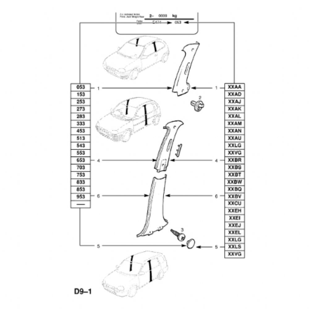 Product Code : 90431458 - Opel Corsa B Right Centre Pillar Lower Cover Grey 78 Model GM Original 90431458 - 2225032