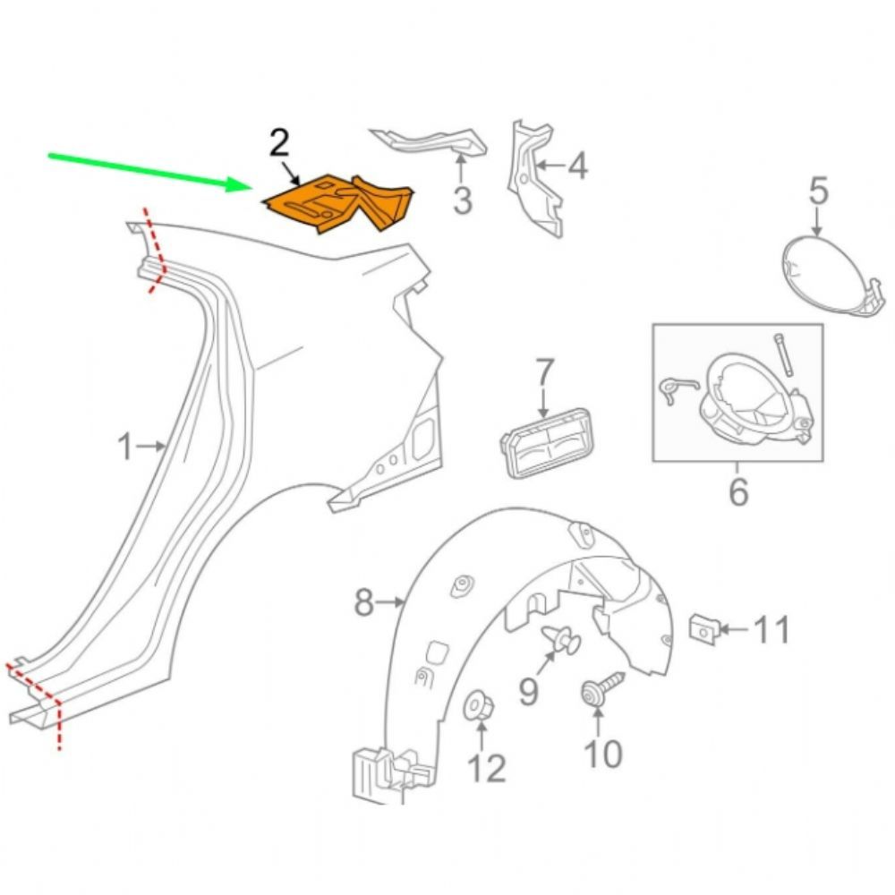 Chevrolet Aveo Right Rear Fender Water Gutter Sheet GM Original 95472253