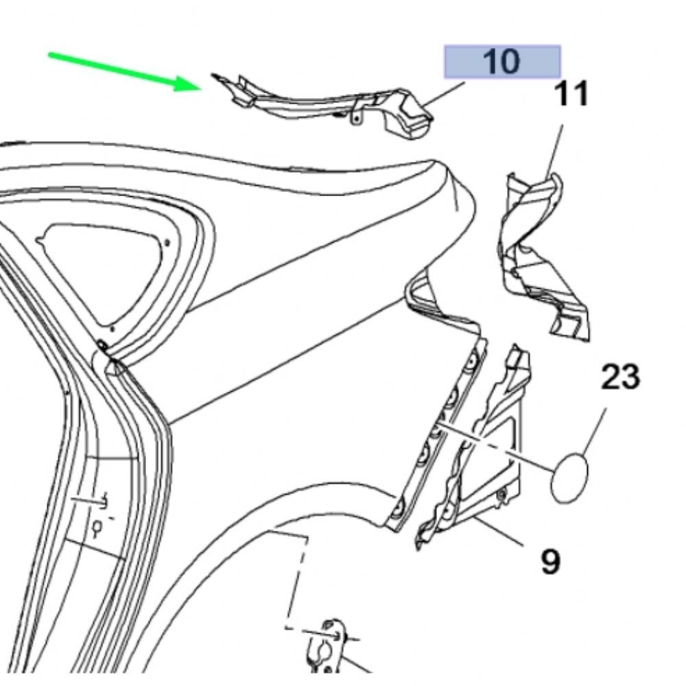 Opel Astra J Sedan Left Water Gutter Sheet GM Genuine 13348752