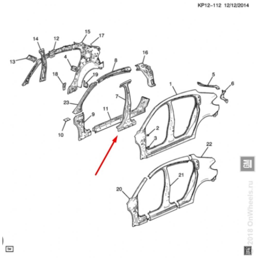 Product Code : 95218138 - Chevrolet Cruze Right Front Pillar Sheet GM Original 95218138 - 96898487