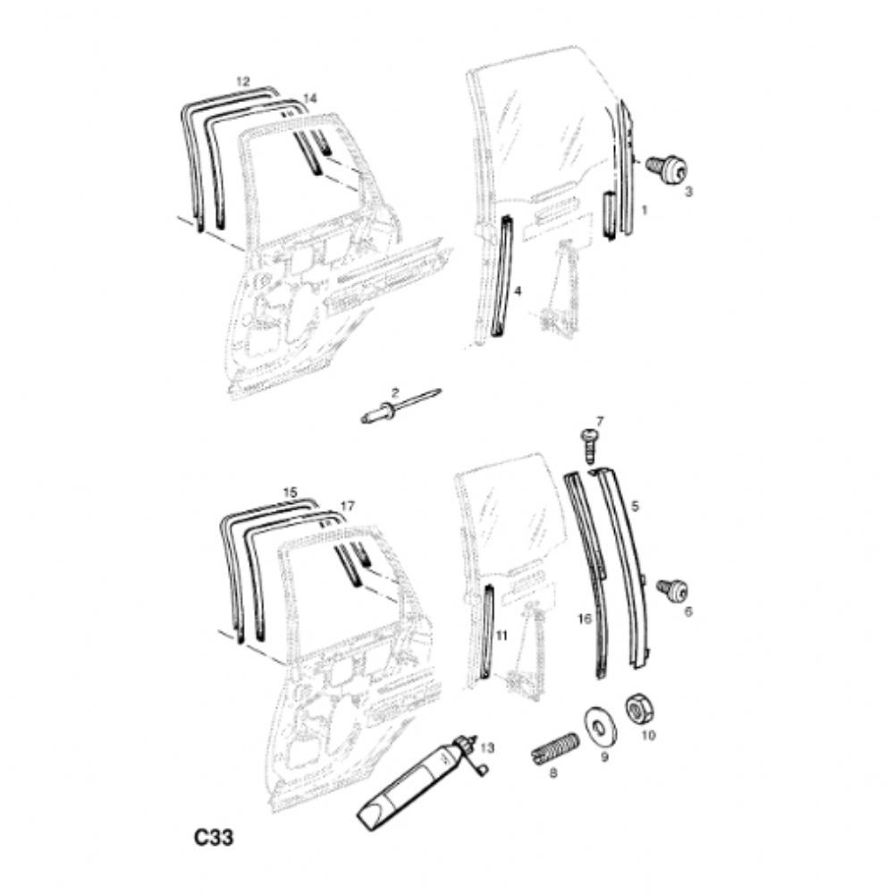 Product Code : 148656 - Opel Astra F Right Rear Door Glass Slide GM Genuine 148656 - 90360464