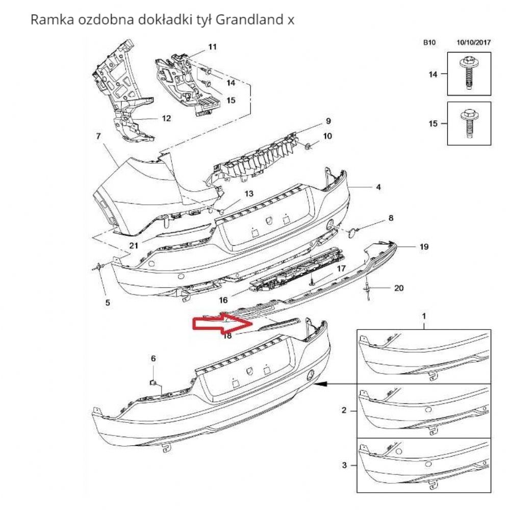 Opel Grandland X Rear Right Bumper Lath GM Genuine 95525792 - YP00078980