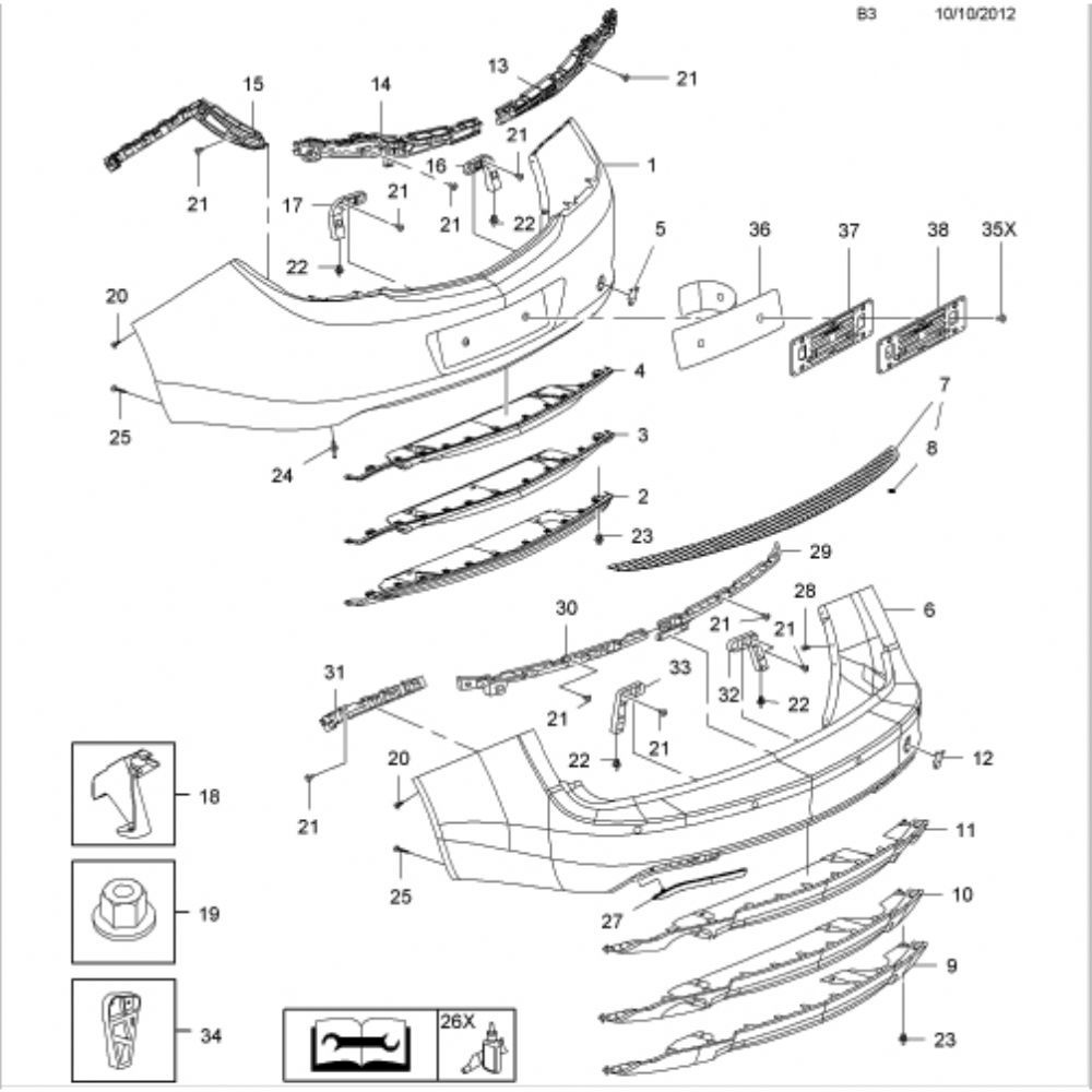 Product Code : 1404758 - Opel Insignia A Rear Lower Bumper Cover 2 Exhaust Model GM Original 1404758 - 13269456