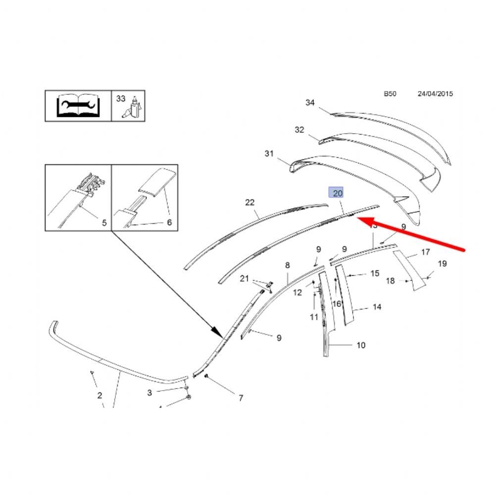 Opel Astra J Roof Moulding Right Smoked GM Genuine 187330 - 13314190