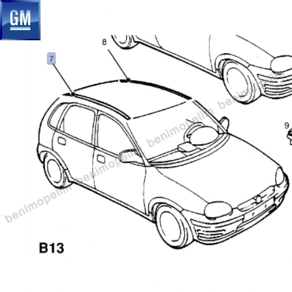 Opel Corsa B Right Roof Moulding GM Original 90428150 - 187956