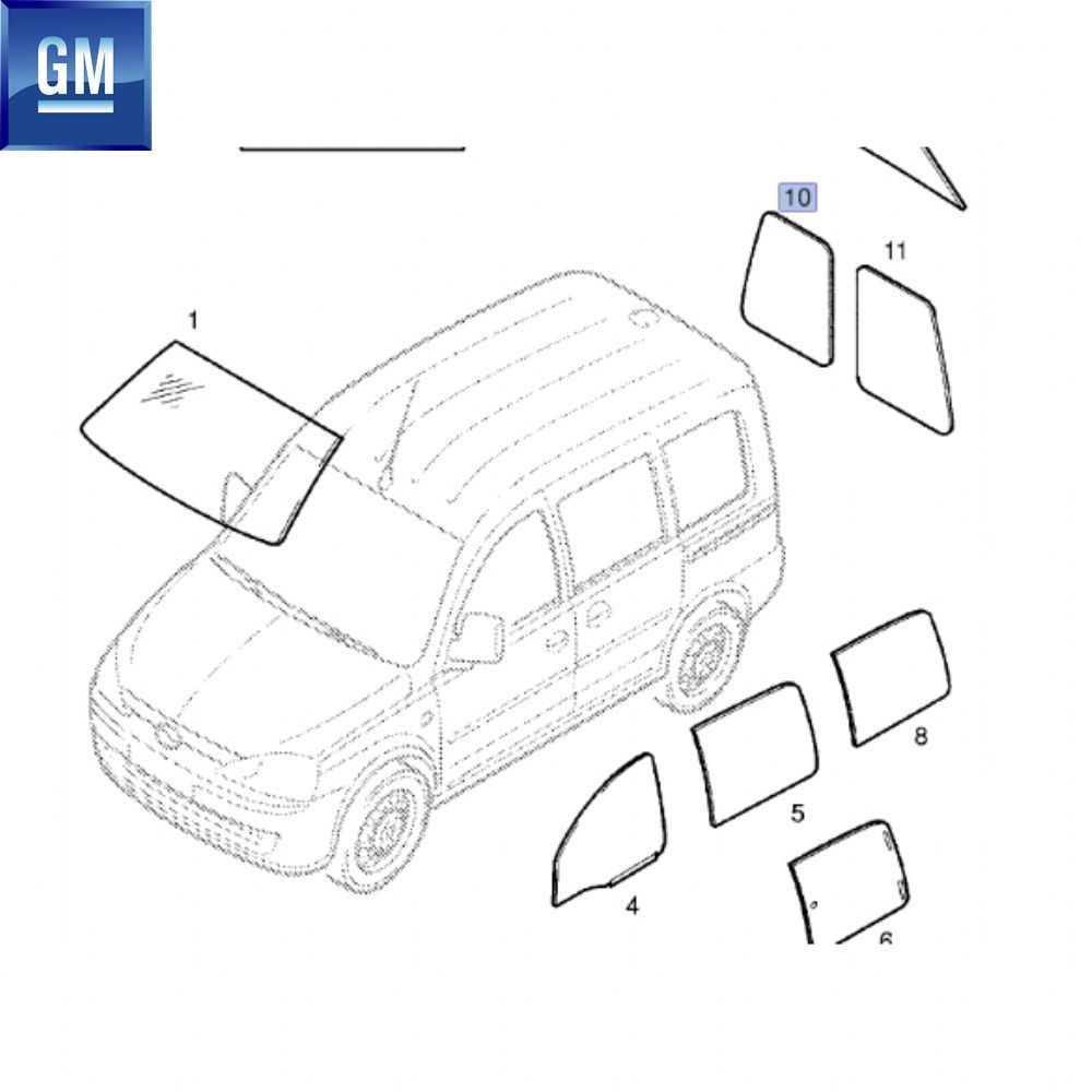 Opel Combo C Right Rear Trunk Door Glass Unheated GM Genuine 5161572 - 13121964