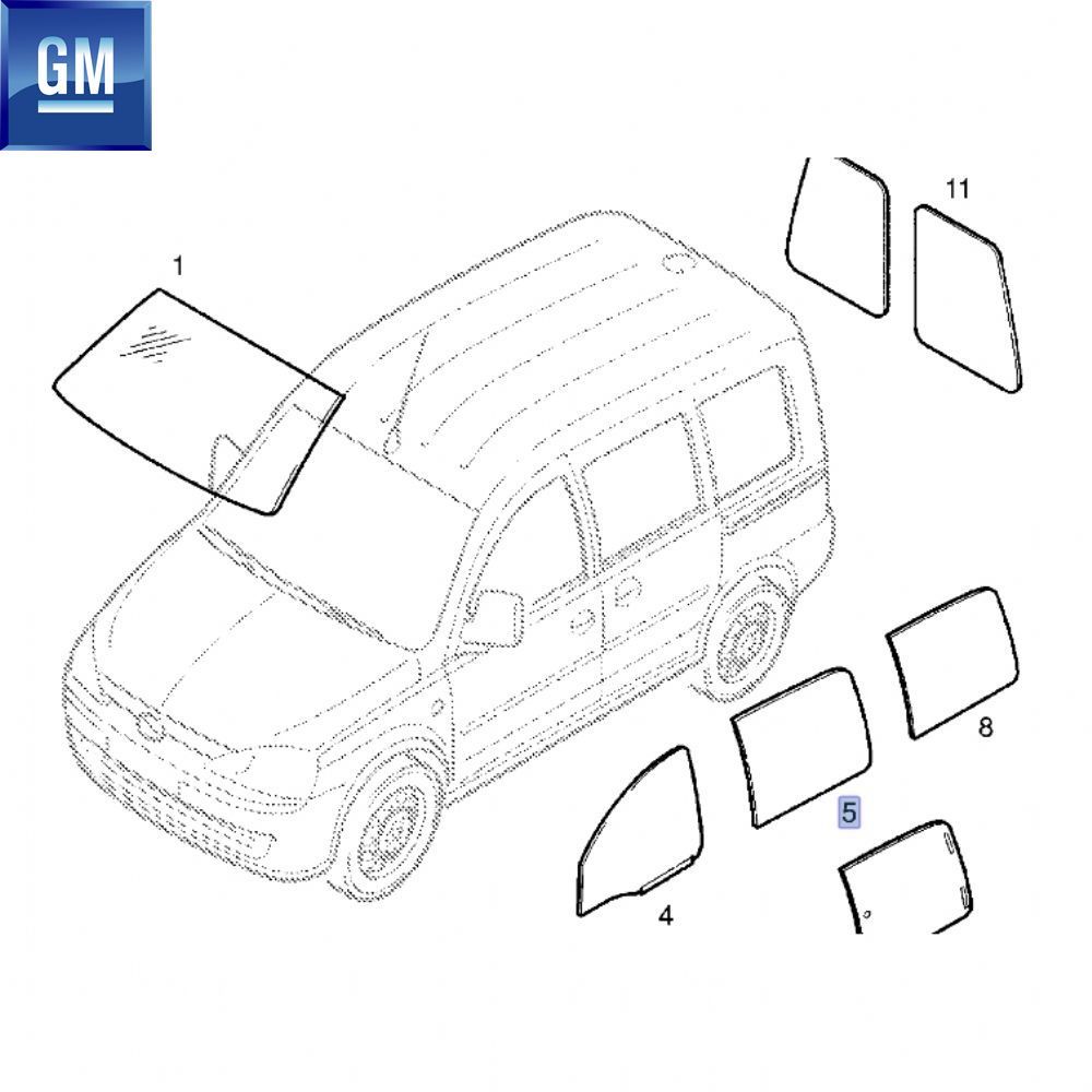 Opel Combo C Left Rear Sliding Door Glass GM Genuine 5161421 - 13121959