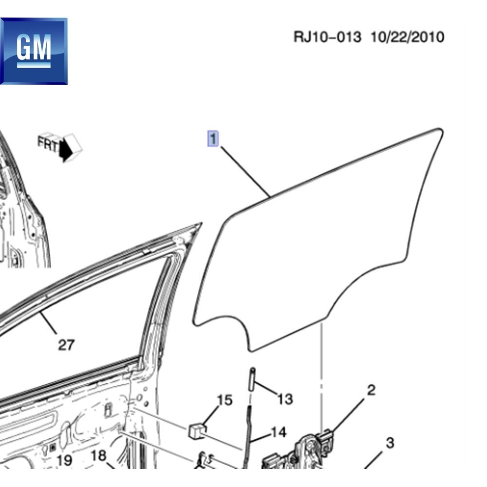 Chevrolet Aveo T300 Sedan Right Rear Door Glass GM Genuine 95228224