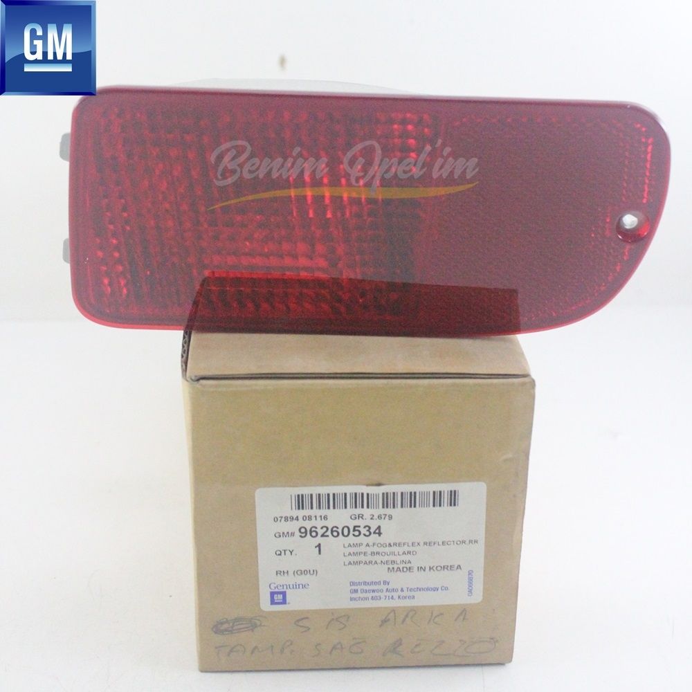 Product Code : 96260534 - Chevrolet Rezzo Right Rear Bumper Fog Lamp GM Original 96260534