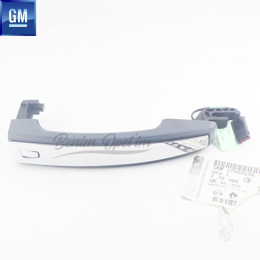 Opel Insignia A Rear Door Exterior Opening Handle GM Genuine 138384 with Chrome Strip - 22966694