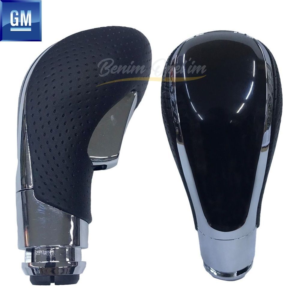 Opel Insignia A, Astra J New Model Automatic Gear Shift Knob Black Top Patent Leather Piano Black Nickel Plated with Patterned Sides (WAUXHALL - HOLDEN MODEL) 784145R - 13252052