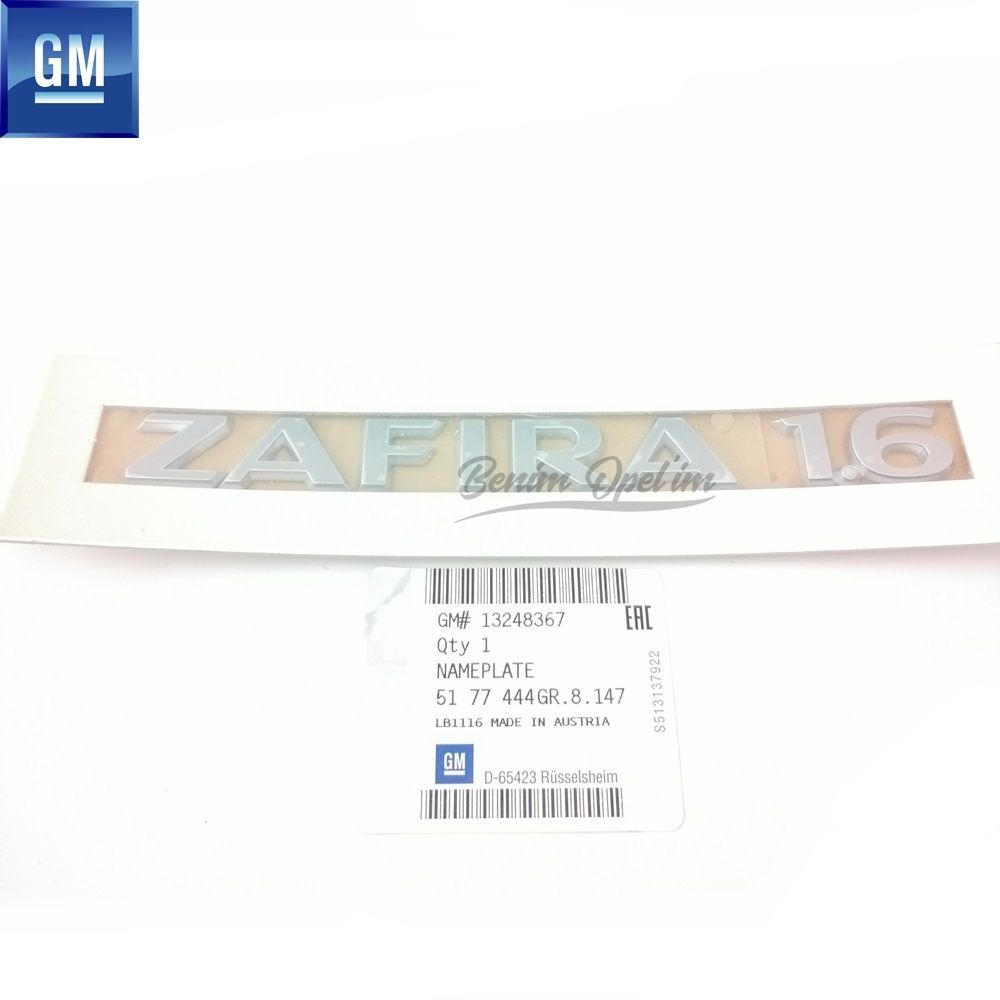 Product Code : 5177444 - Opel Zafira B Zafira 1.6 Lettering Matte Grey GM Original 5177444 - 13248367