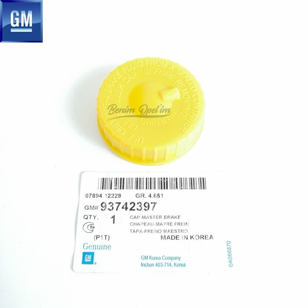 Chevrolet Aveo T250, Aveo T255 Brake Hydraulic Fluid Tank Cap Yellow GM Genuine 93742397