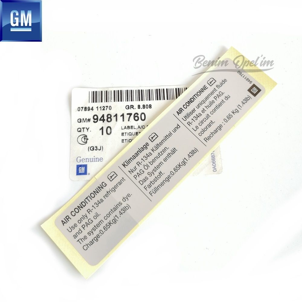 Chevrolet Cruze Air Conditioner Cooling Sticker Grey (Air Conditioner Cooling Sticker) GM Original 94811760