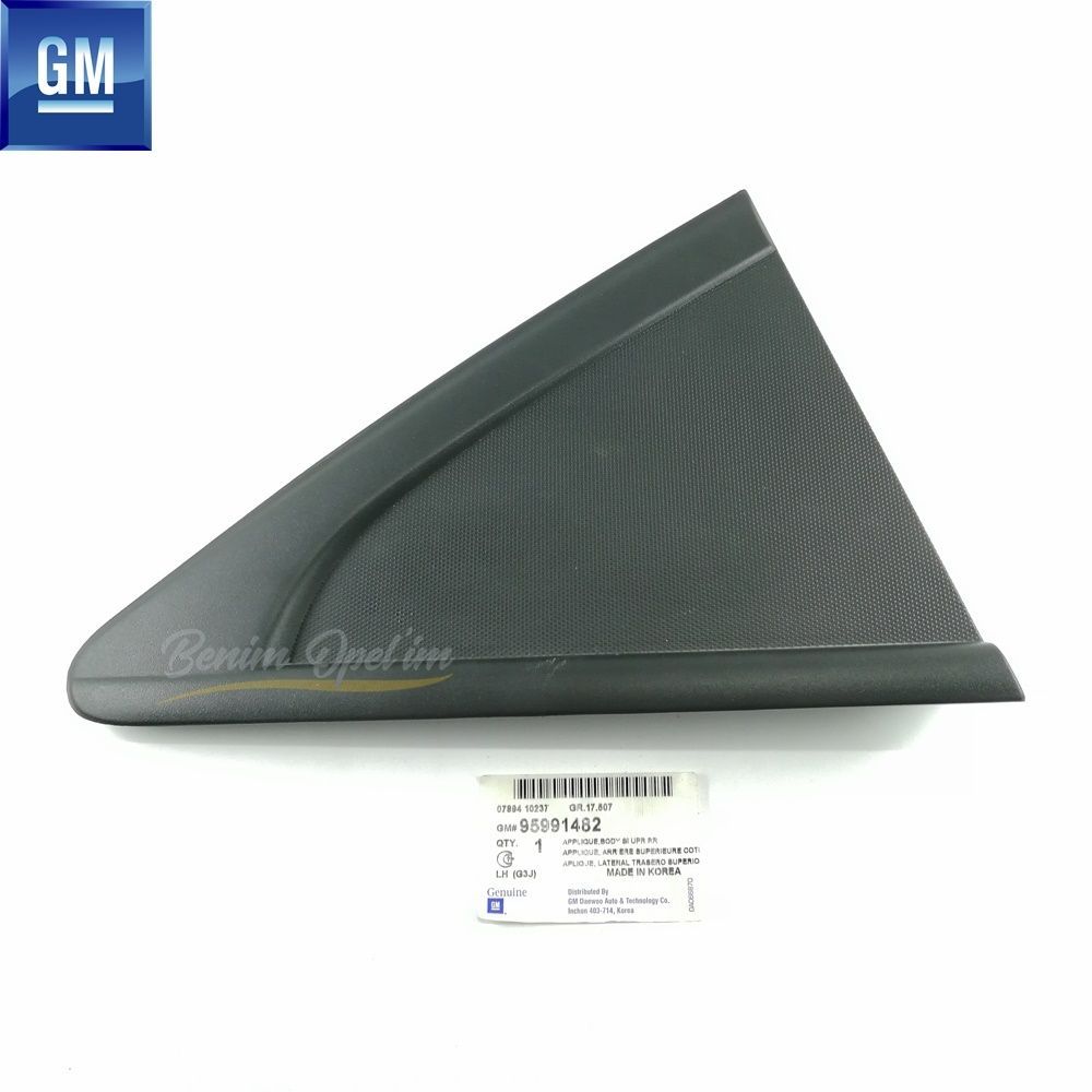 Product Code : 95991482 - Chevrolet Cruze Sedan Left Rear Fixed Corner Window Outside Corner Cover Black GM Genuine 95991482