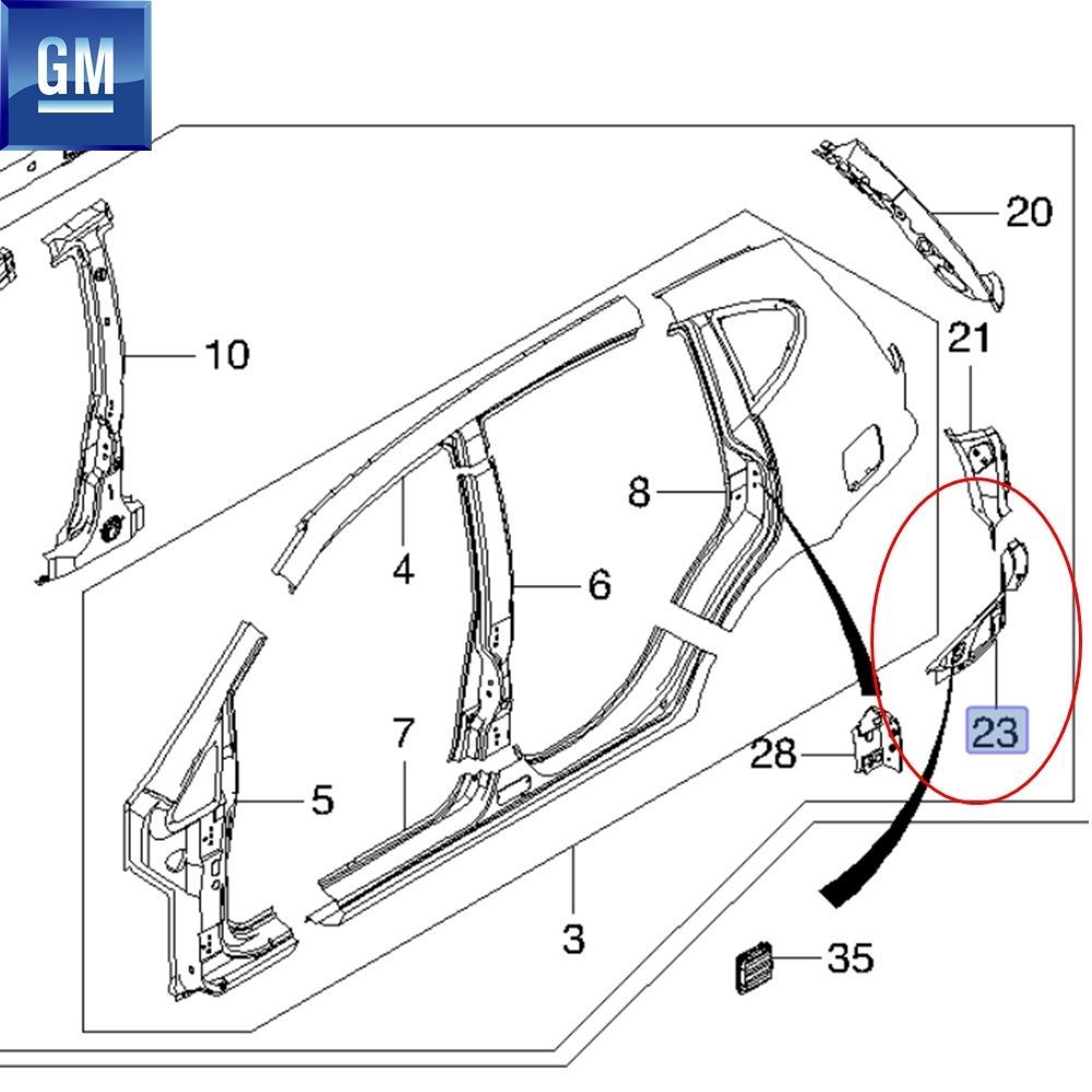 Product Code : 96261433 - Chevrolet Rezzo U100 Left Rear Lower Fender Side Plate GM Original 96261433