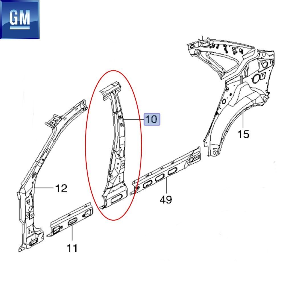 Chevrolet Lacetti J200 Sedan Left Inner B Pillar Side Plate GM Genuine 96435717