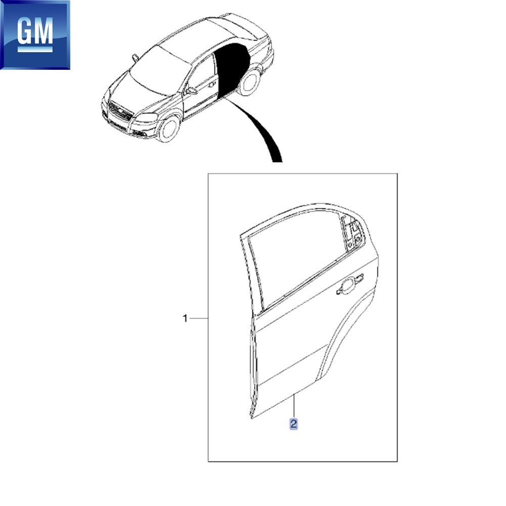 Product Code : 96897348 - Chevrolet Aveo T250, Aveo T255 Complete Right Rear Door Sheet GM Genuine 96897348