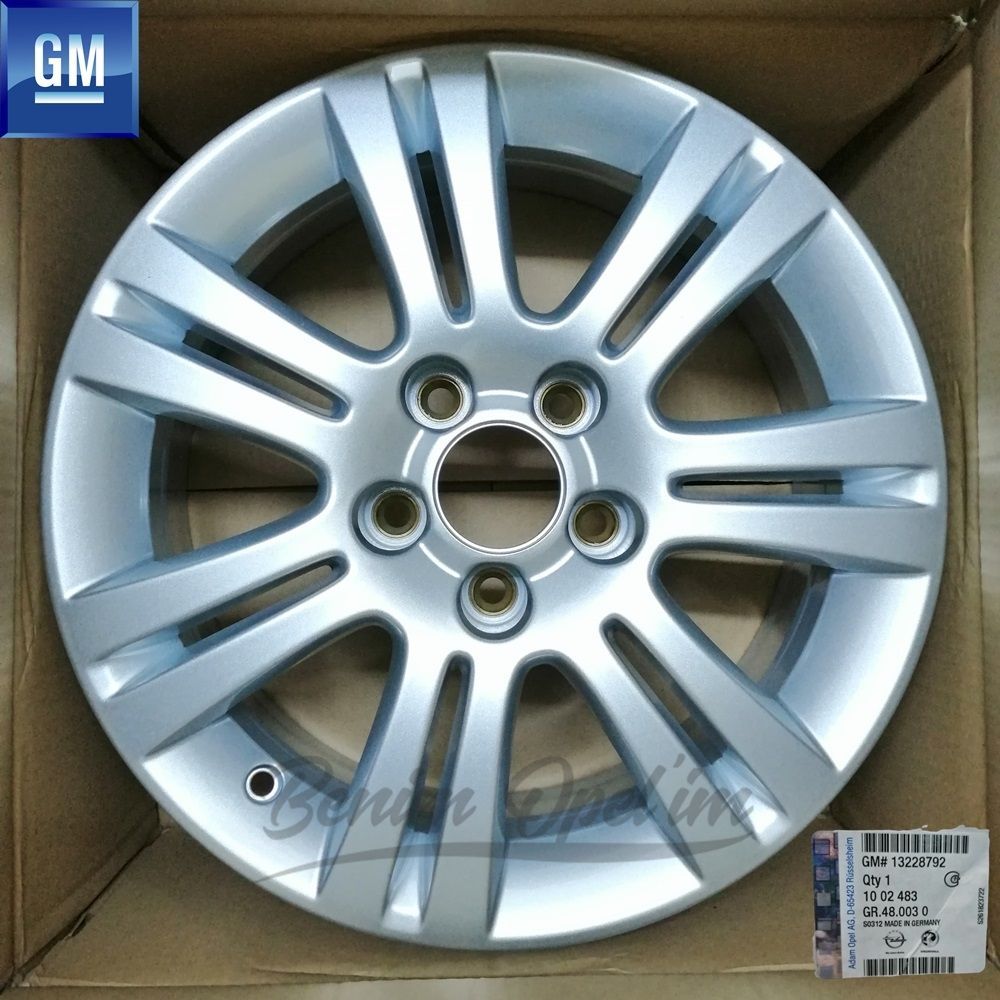 Opel Vectra C, Astra H Steel Wheel Rim Silver YP Grey 5 Spoke 6 1/2Jx16 Inch Code: L6, Et39 1 Piece Price GM Genuine 1002483 - 13228792 - 13228792