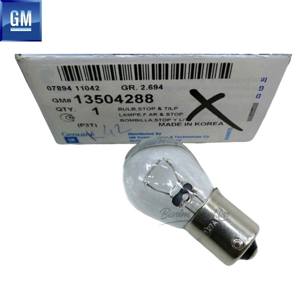 Opel Astra K, Chevrolet Aveo T300 Single Socket Stop Lamp And Reverse Gear Bulb 12V/21W GM Original 13505766 - 13503395