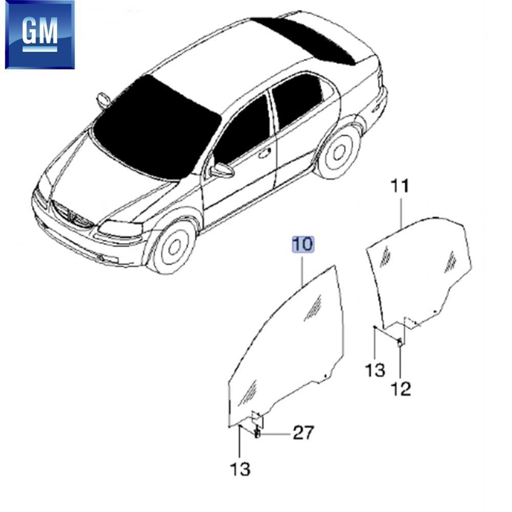 Product Code : 96541675 - Chevrolet Kalos Left Front Door Glass GM Genuine 96541675