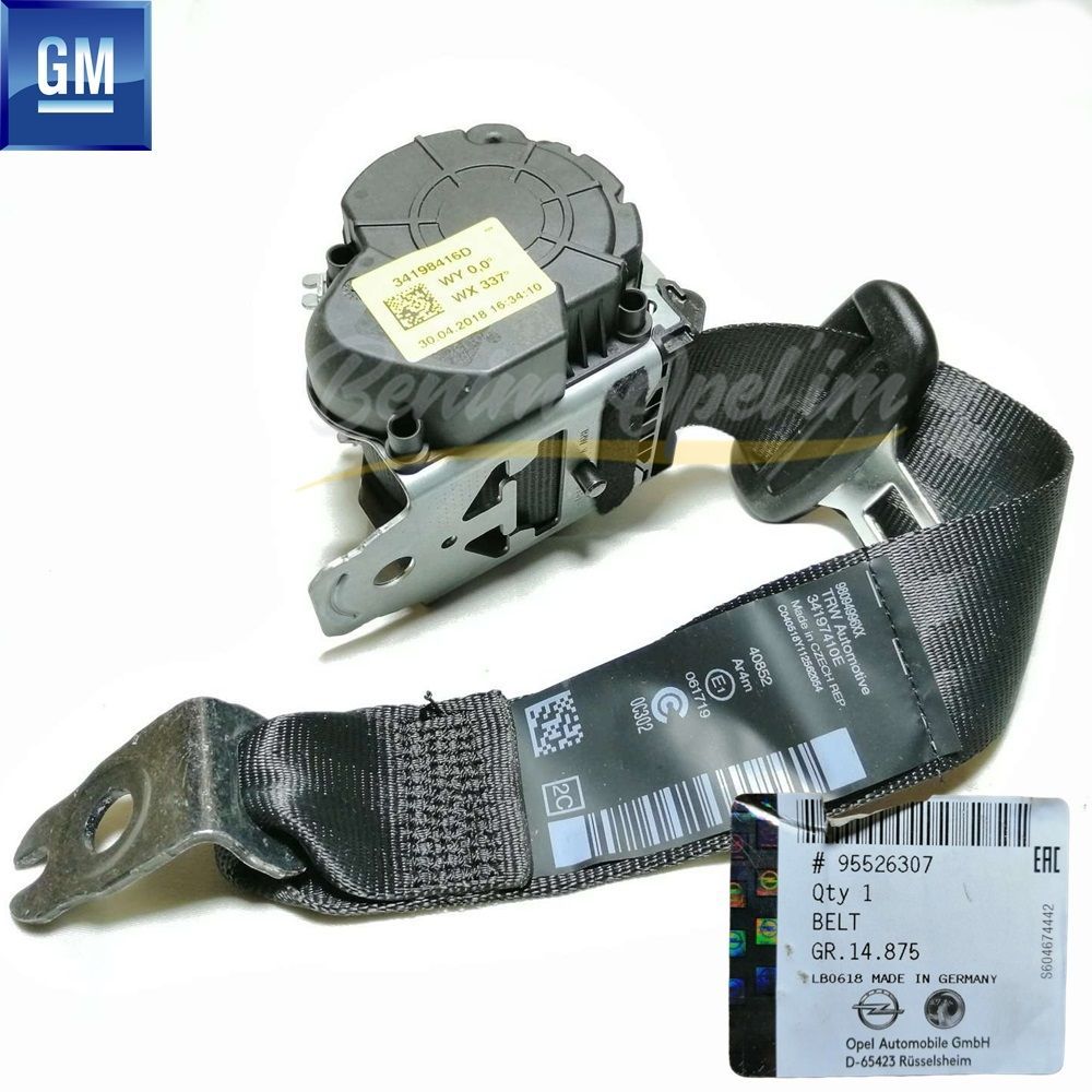 Opel Grandland X Complete Rear Middle Seat Safety Belt Black GM Original 95526307