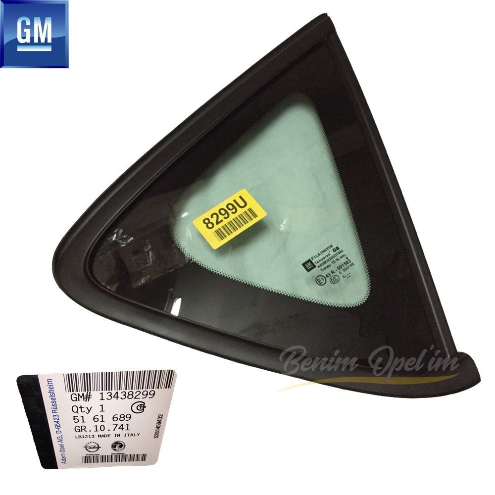 Opel Astra J Right Rear Fixed Corner Glass with Black Frame Green GM Genuine 5161689 - 13438299