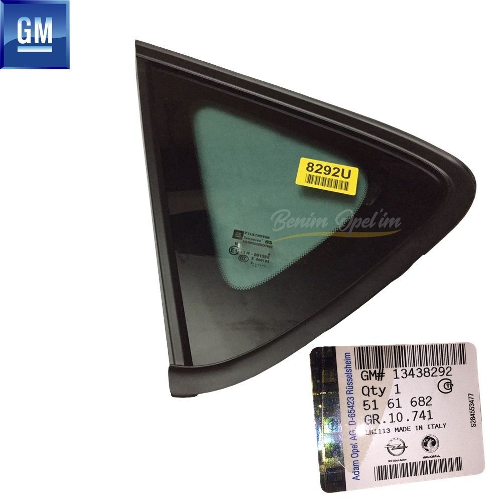 Opel Astra J Left Rear Fixed Corner Glass with Black Frame Dark Tone GM Original 5161682 - 13438292