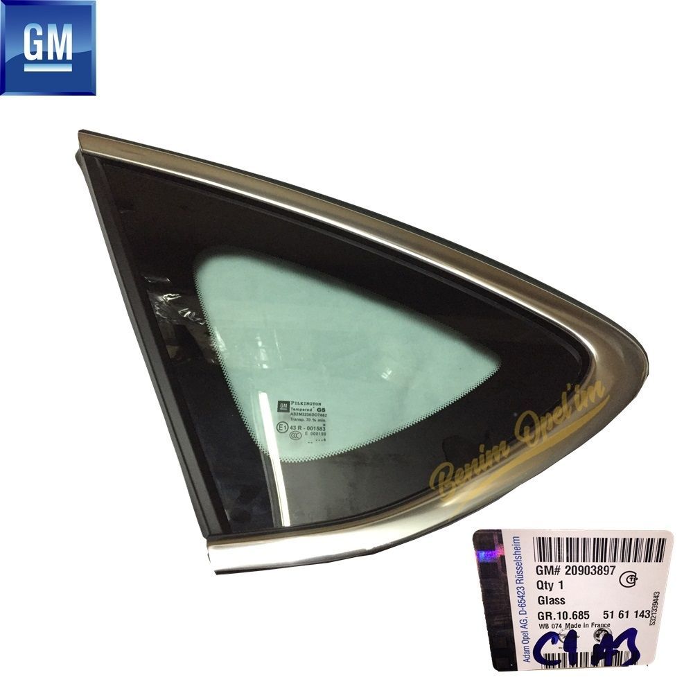 Product Code : 5161143 - Opel Astra J Sedan Left Rear Fixed Corner Glass with Chrome Frame GM Original 5161143 - 20903897-39033451