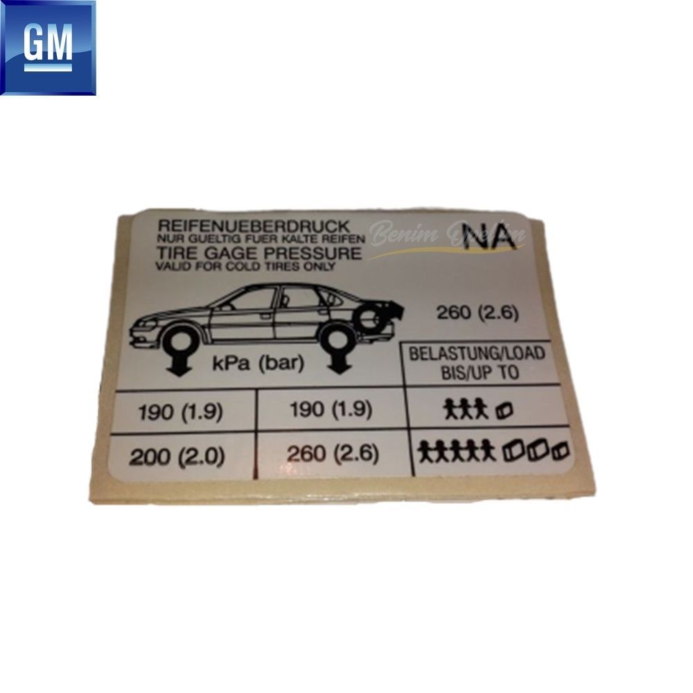 Product Code : 9223042 - Opel Vectra B Tank Cover Inside Tyre Pressure Sticker 1.6/1.8/2.0 GM Original 9223042 - 6008756