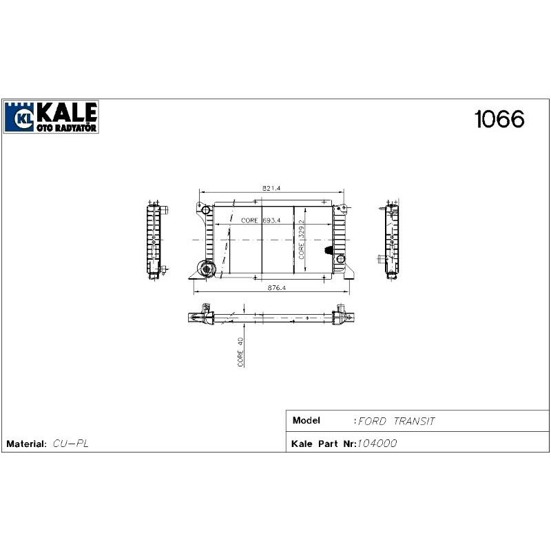 Ürün Kodu : 0220252PA - BAKIR RADYATÖR FORD TRANSIT T15/19 YM.TURBO 2 SIRA CU+PL SİSTEM