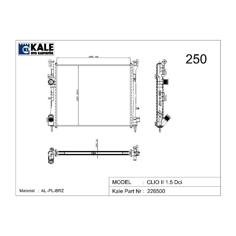 Ürün Kodu : 0528351AB - RADYATÖR RENAULT CLIO II 09- 1.5 DCİ RADYATÖR 1 SIRA ALÜMİNYUM BRAZİNG SİSTEM