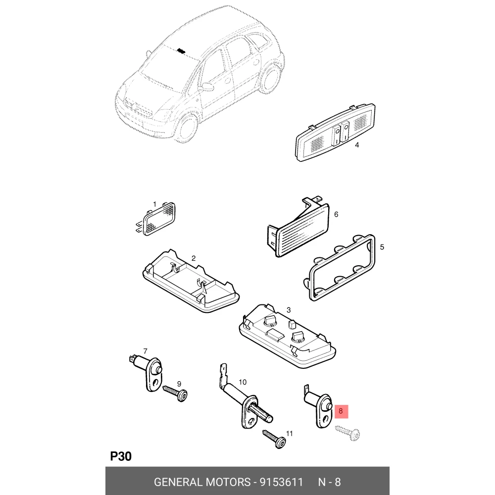 1240210 Orijinal | Sağ Kapı İç Aydınlatma Anahtarı Switch Opel Astra G, Corsa C, Vectra B Uyumlu