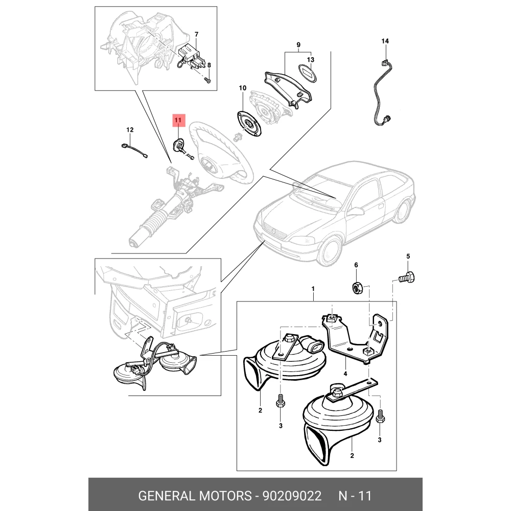 1241615 Orijinal | Direksiyon Korna Fiberi Opel Astra G, Vectra B, Corsa B, Zafira A Uyumlu