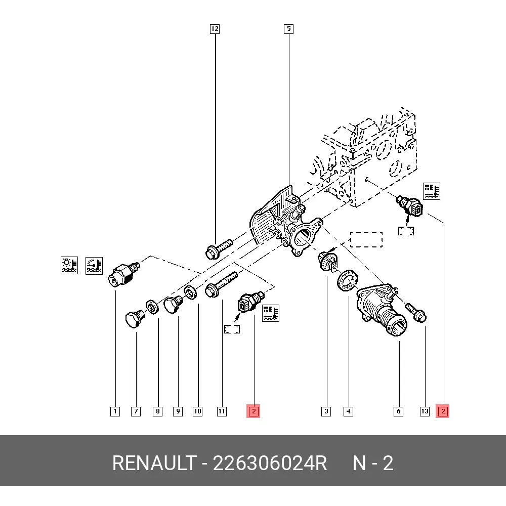 Renault Megane Clio Kangoo Uyumlu Hararet Isı Müşürü (Sıcaklık Sensörü) 226306024R