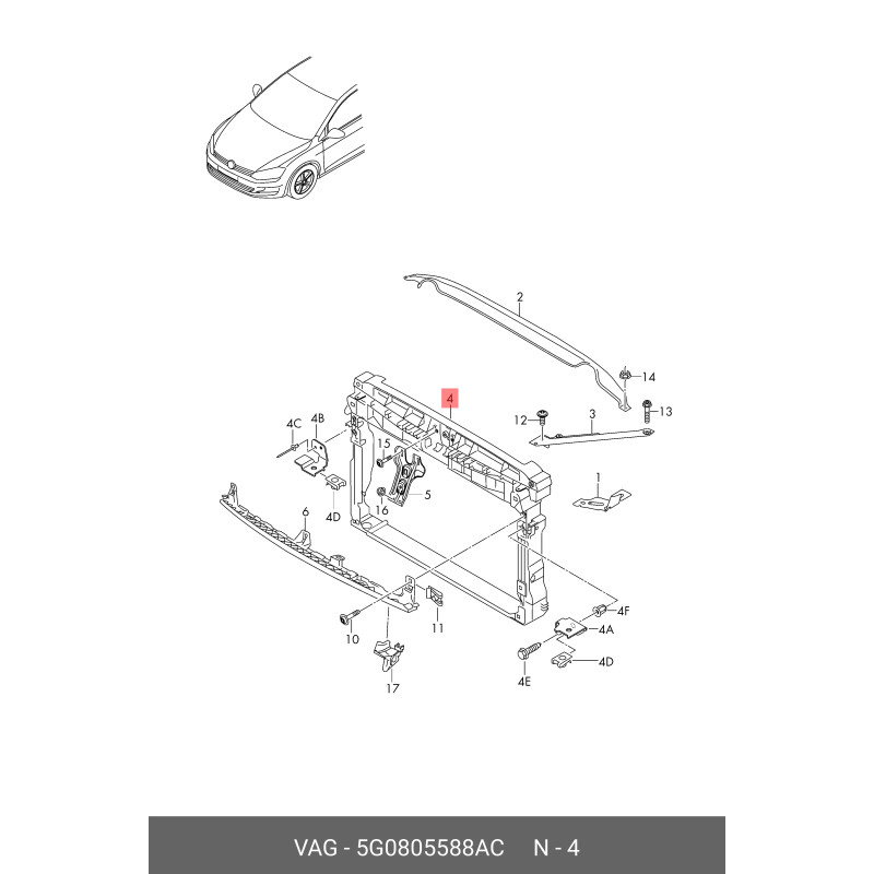 Volkswagen Golf 7 Ön Panel Plastik Traves 5G0805588AC