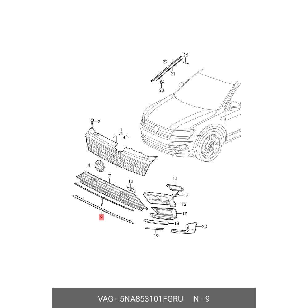 Vw Tiguan Ön Tampon Orta Alt Süs Çıtası Astarlı Vag Orjinal