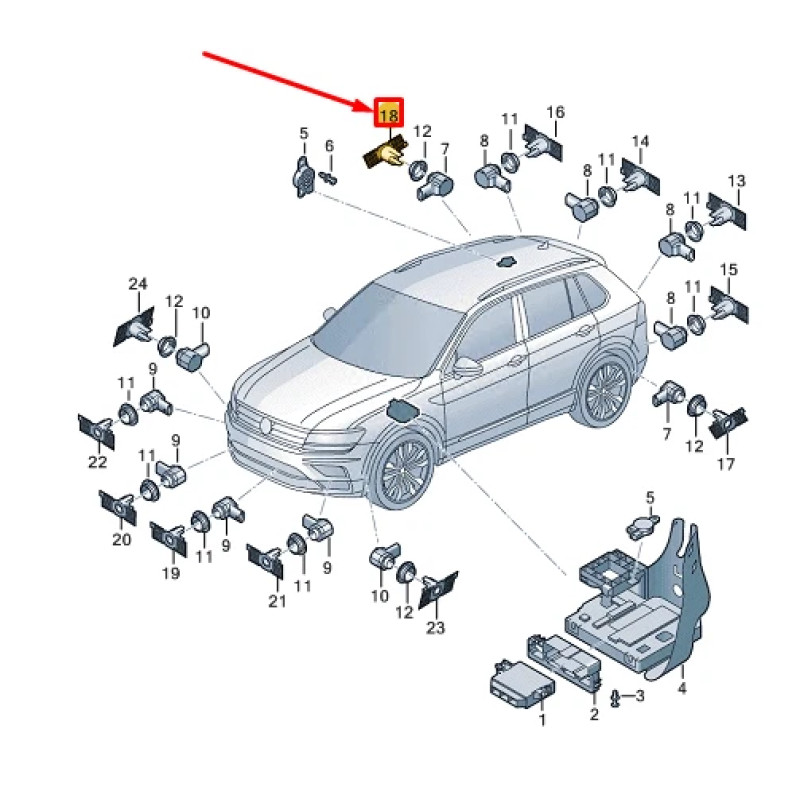 VW Tiguan Sağ arka park sensör braketi Vag Orjinal