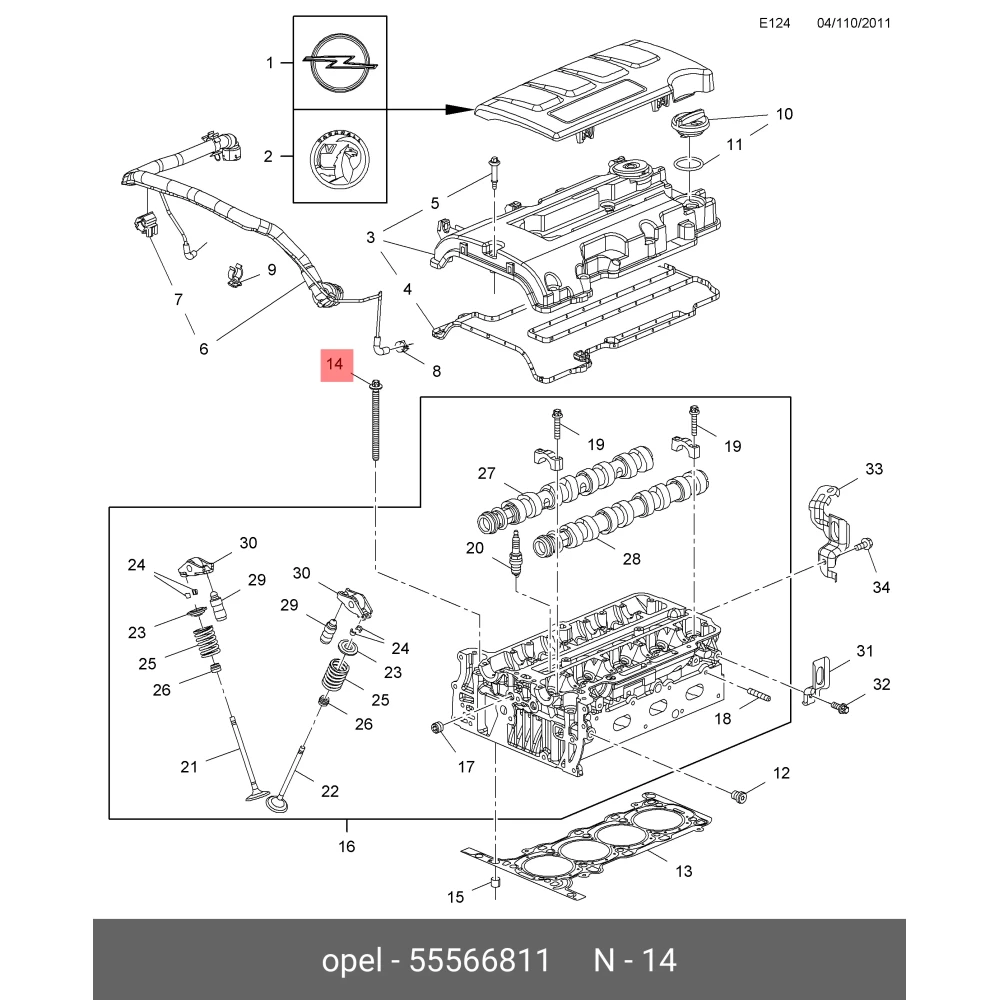 Opel Astra J Silindir Kapak Saplaması M10x121 mm 55566811