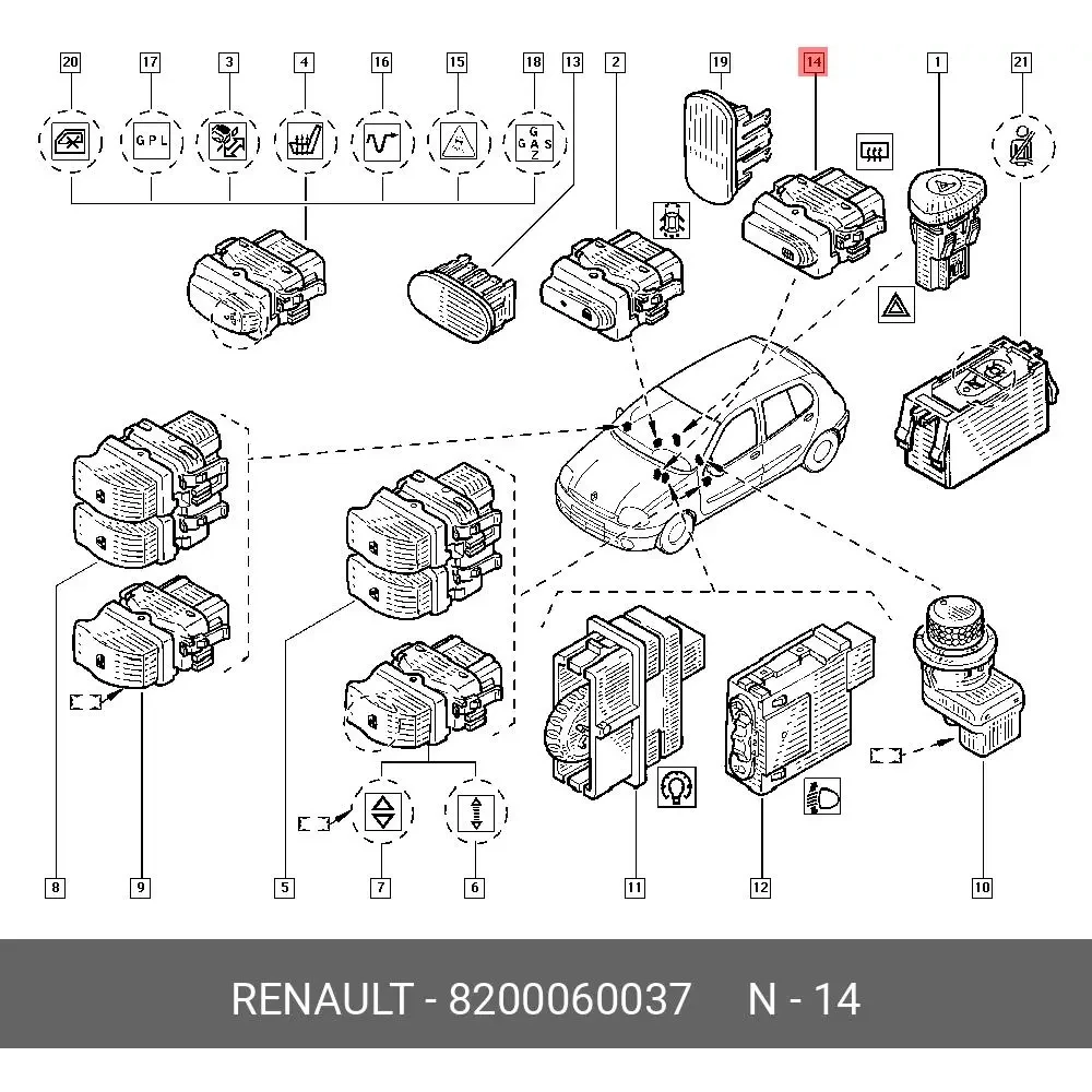 Renault Clio 2 Arka Cam Rezistans Düğmesi 8200060037